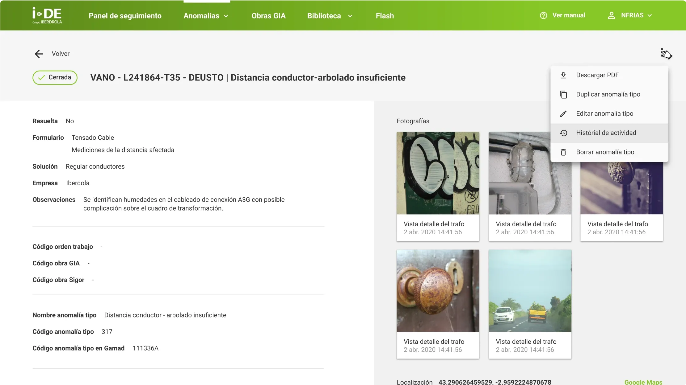 Ficha de una anomalía